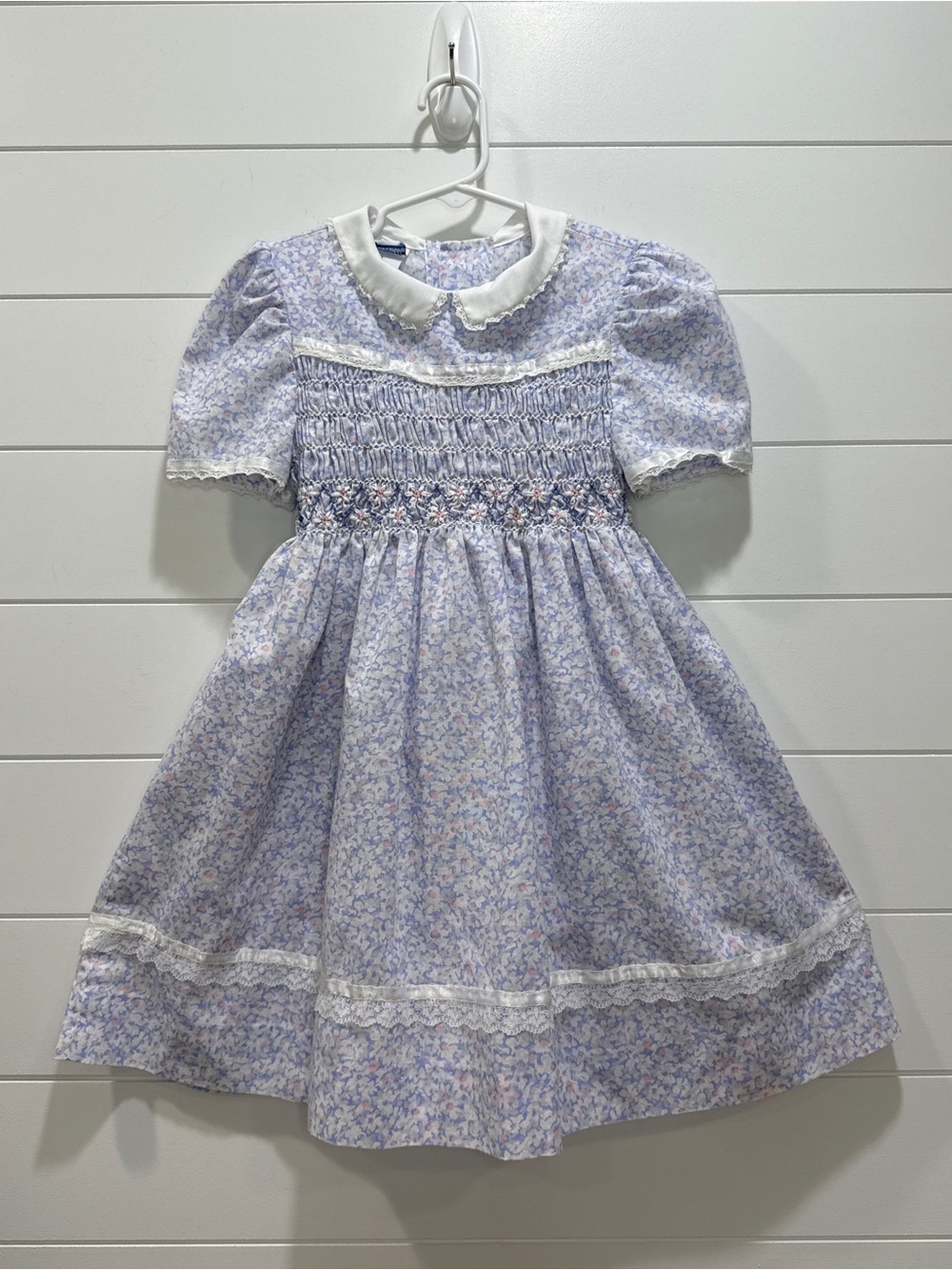 Vintage 1960s Smocked Formal Dress with Peter Pan Collar
